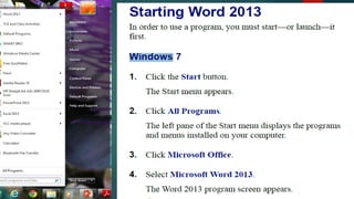 Parts of the ms word 2013 screen and | PPT