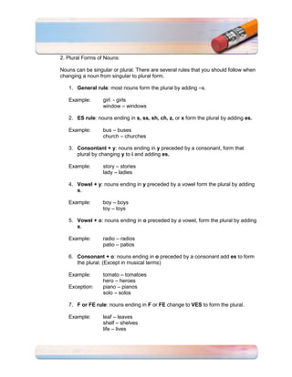 Parts of the Speech Plural Nouns | PDF