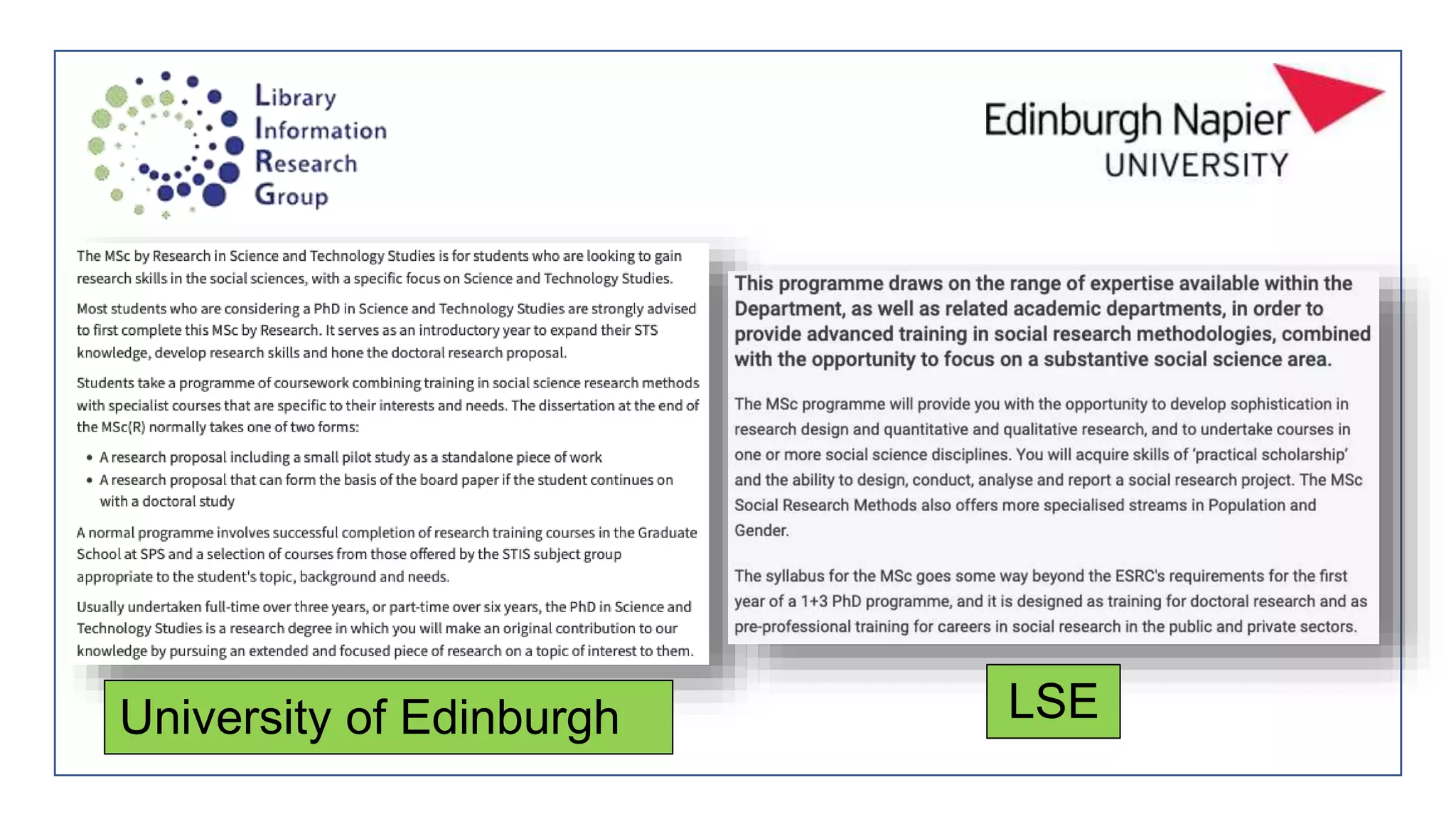 University of Edinburgh LSE
 