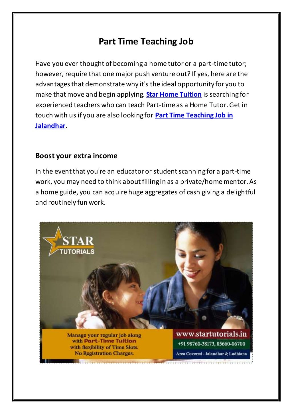 Part Time Teaching Job in Jalandhar