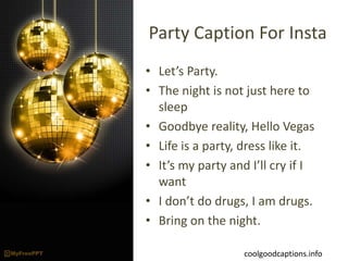 Funny Party Captions for Instagram | PPTX