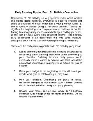 Party Planning Tips For Best 18th Birthday Celebration