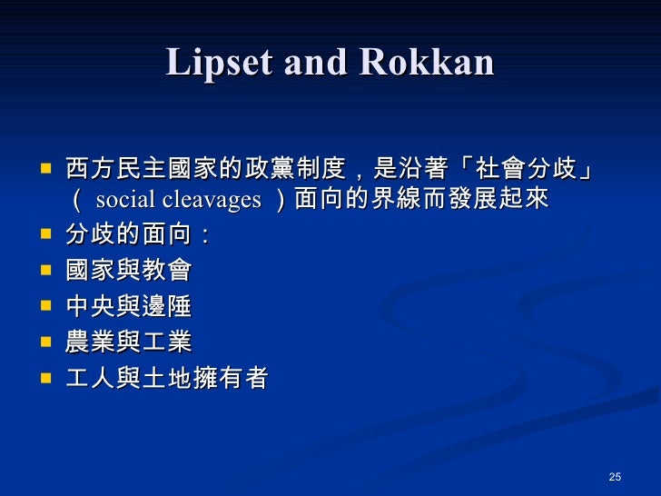 Party systems and voter alignments: cross-national perspectives picture