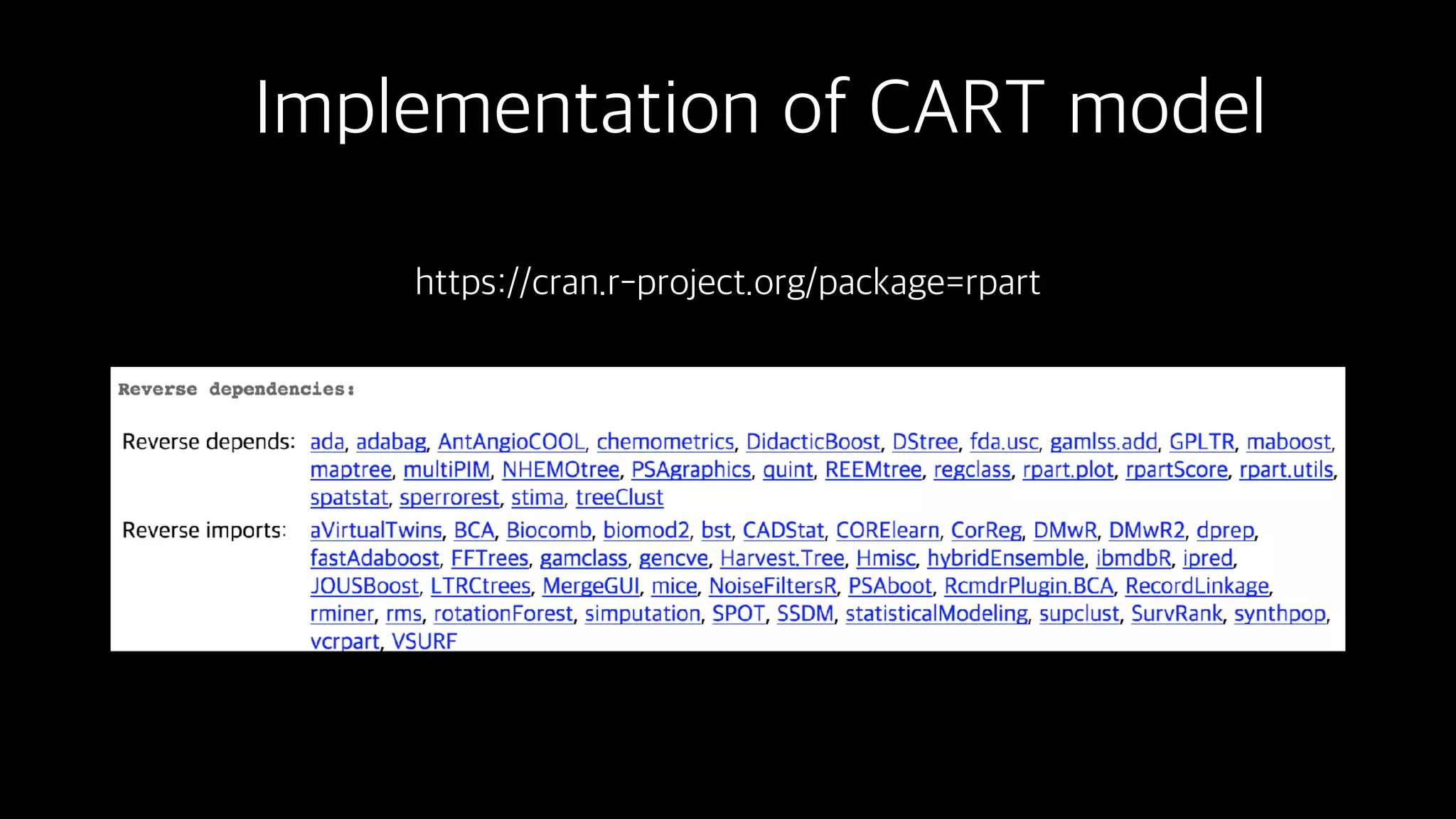 Implementation of CART model
https://cran.r-project.org/package=rpart
 