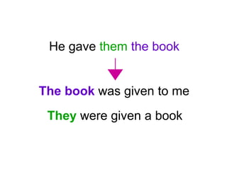He gave them the book

The book was given to me
They were given a book

 