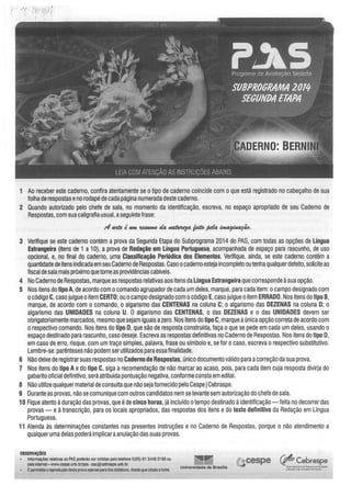 Gabarito PAS 2, subprograma 2014, caderno Bernini