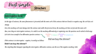 Structure
Interrogative form
In this type of sentences, the same phenomenon is presented with the main verb of the sentences that are found in a negative way: the verb does not
change.
Here, the auxiliary verb must always start the sentence and, unlike the previous forms, the auxiliary verb does not precede the main verb.
Now, since they are interrogative sentences, it is valid to use the auxiliary affirmatively or negatively, since the questions can be asked in both ways.
Let's look at an example of an affirmative question sentence:
If the sentence is in interrogative - negative, it would go as follows:
Didn't we buy the dinner?
The only thing that changed, regarding the interrogative-affirmative sentence, was the use of the negative auxiliary not.
 