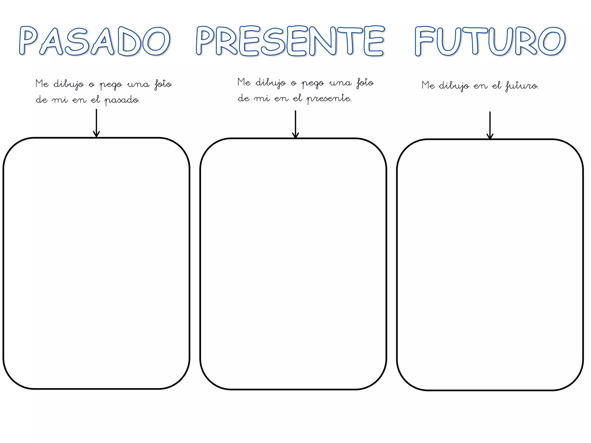 Me dibujo o pego una foto
de mi en el pasado.
Me dibujo o pego una foto
de mi en el presente.
Me dibujo en el futuro.