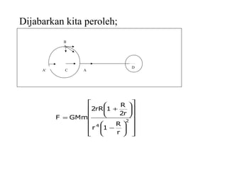 A'
B
A
C A
D
Dijabarkan kita peroleh;




















−






+
= 2
4
r
R
1r
r2
R
1rR2
GMmF
 