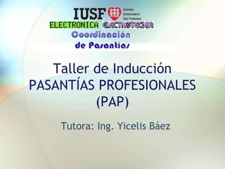 Taller de InducciónPASANTÍAS PROFESIONALES (PAP) Tutora: Ing. Yicelis Báez 