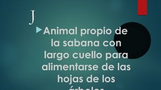 J
Animal propio de
la sabana con
largo cuello para
alimentarse de las
hojas de los
 