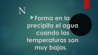 N
Forma en la
precipita el agua
cuando las
temperaturas son
muy bajas.
 