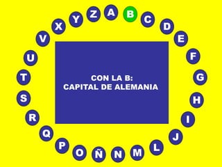 A
E
B
C
D
I
J
L
MNÑO
P
Q
R
S H
G
F
T
V
U
X
Y
Z
CON LA B:
CAPITAL DE ALEMANIA
 