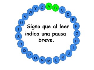 M
A
G
S
C
U
H
W
Y
I
F
D
B
L
K
J
T
R
Q
P
O
N
E
V
Z
Signo que al leer
indica una pausa
breve.
 