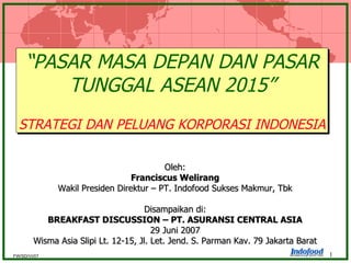 “ PASAR MASA DEPAN DAN PASAR TUNGGAL ASEAN 2015” STRATEGI DAN PELUANG KORPORASI INDONESIA ,[object Object],[object Object],[object Object],[object Object],[object Object],[object Object],[object Object],FW/SD/Vi/07 