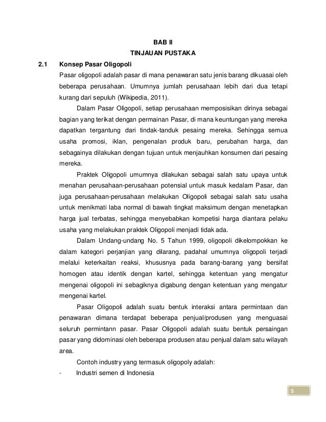 Pasar semen di indonesia mengarah oligopoli