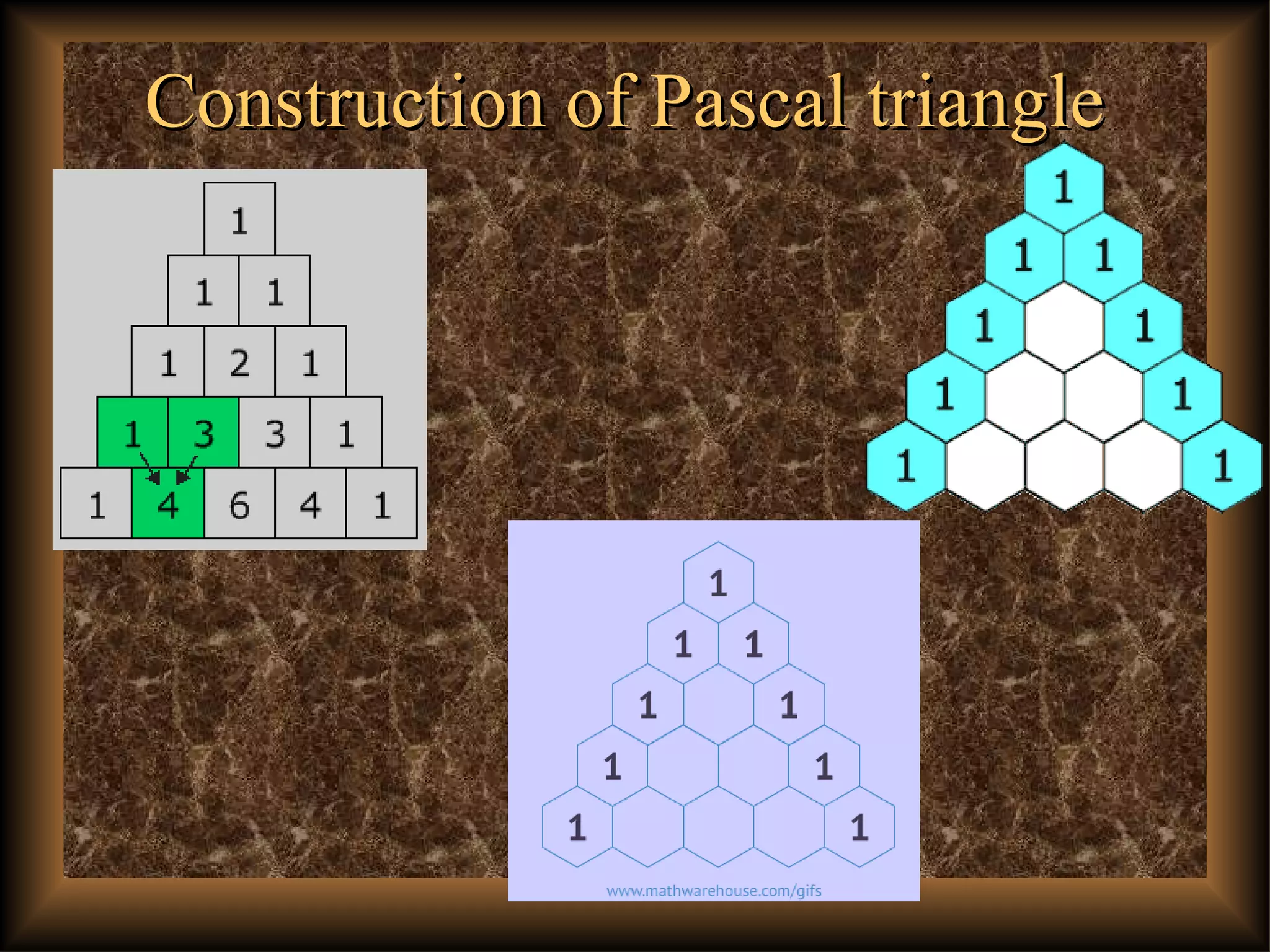 Construction of Pascal triangleConstruction of Pascal triangle
 