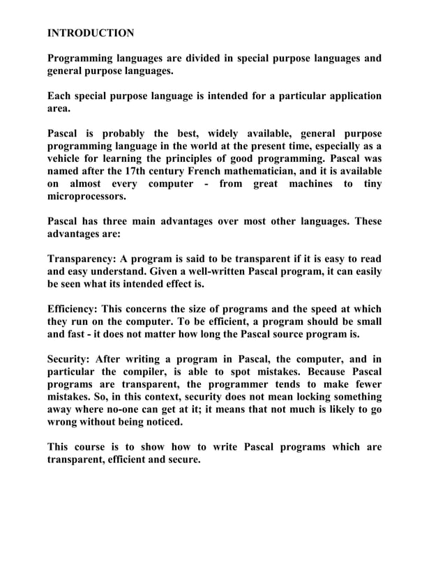Pascal programming lecture notes | PDF