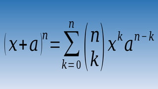 (𝑥+𝑎)
𝑛
=∑
𝑘=0
𝑛
(𝑛
𝑘)𝑥
𝑘
𝑎
𝑛−𝑘
 