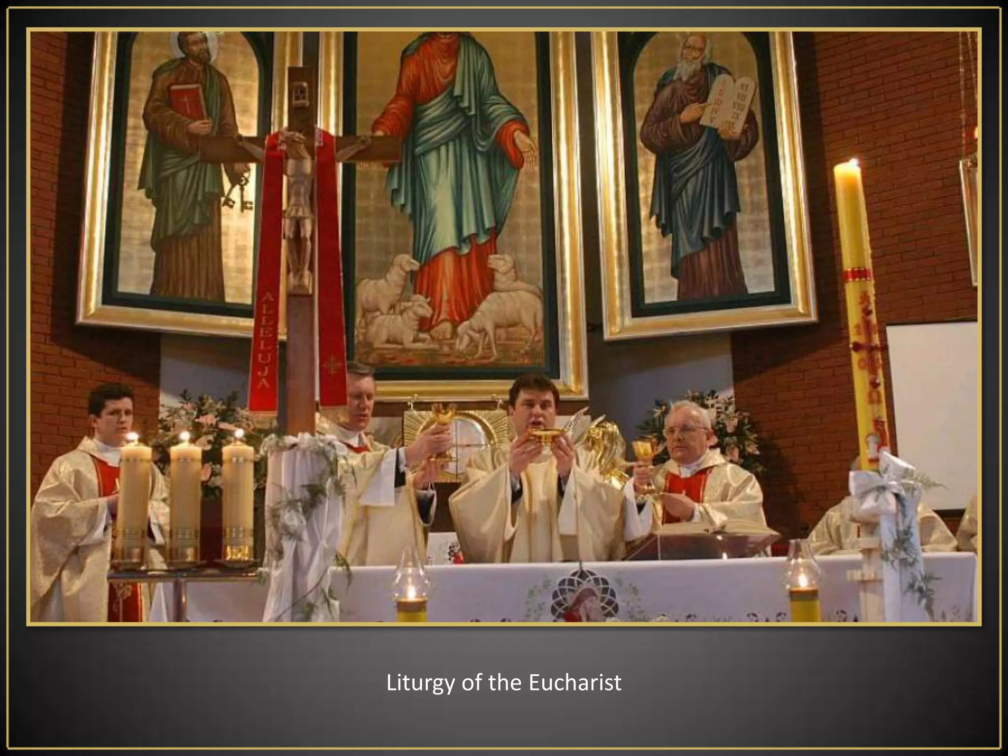 Introducing of the paschal candle into the dark interior of the church