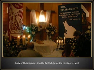 Holy Communion. Priests give faithful Hosts consecrated on Holy Thursday. Liturgy of the Passion of Christ is thus the equivalent of the Byzantine "Liturgy of the pre-sanctified gifts”. During the communion altar is covered with cloth and are set candles and missal. After communion, everything is taken away..