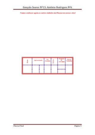 Gonçalo Soares Nº13; António Rodrigues Nº6

Páscoa Final

Apresentação

Os
Símbolos

O Ovo

Home

Vamos conhecer agora os outros símbolos da Páscoa nos nossos sites!

Proposta
de
Actividade

Nossos
Trabalhos

Página 5

 