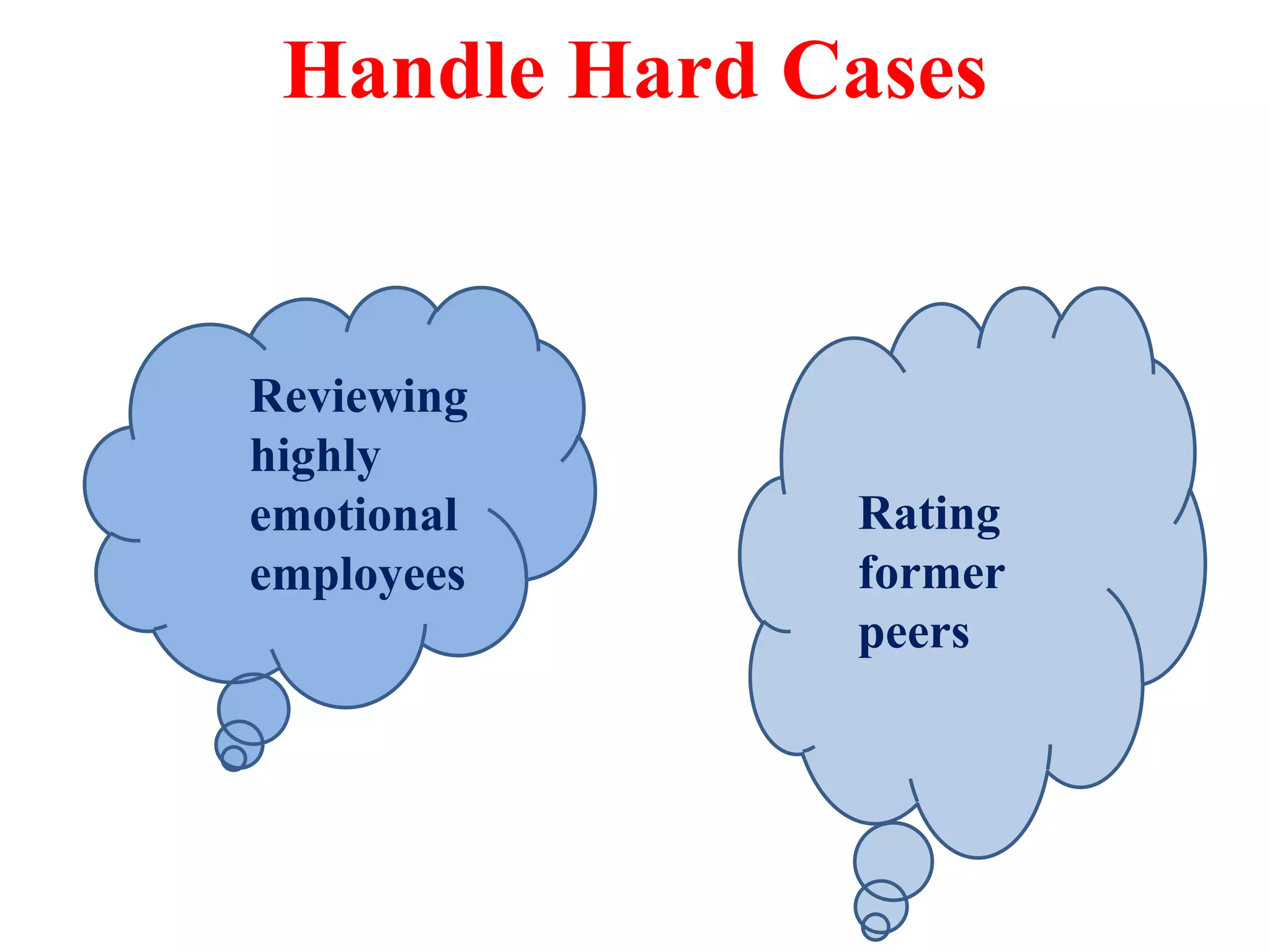 Handle Hard Cases
Reviewing
highly
emotional
employees
Rating
former
peers
 