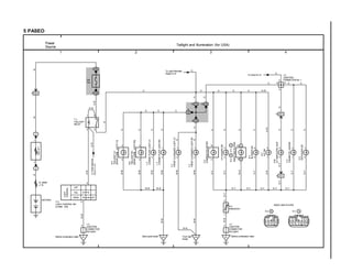1 2 3 4
5 PASEO
4
2
3
1
2
1
2
1
3
2
4
1
2
2
1E1
1A7
1G8
1C15
6
1F
6
8
1
3
4
2
1
3
8 IE1
1C16
13 IE1
EAIE BJ
G G G G–W
G G
G G
G
G
G
BW
G–B
G–R
G
W–B
W–B
W–B
W–B
G
G
G
G
GW–B
W–B
G–Y
G–Y
W–G
G–Y
G–R
GG
G
G
G
G
G–W
W–B
W–B
G–Y
W–B
G–YG–Y
G–Y
G–Y
G
G
G
G
G
G
G–B
4 4
1 1
10
2 2
1155
10 A
5 B
100AALT
T 3
TAILLIGHT
RELAY
15A
TAIL
R5
TAILLIGHTLH
[REARCOMB.LIGHTLH]
R6
TAILLIGHTRH
[REARCOMB.LIGHTRH]
L2
LICENSEPLATELIGHTLH
L3
LICENSEPLATELIGHTRH
F3
FRONTCLEARANCELIGHTLH
F4
FRONTCLEARANCELIGHTRH
C9
COMBINATIONMETER
H4HAZARDSW
RADIOANDPLAYER
B5
BLOWERSW
A17
A/CSW
A19
A/TINDICATORLIGHT
C5
CIGARETTELIGHTER
D5
DEFOGGERSW
J 2
JUNCTION
CONNECTOR
(for Earth)
R 4
RHEOSTAT
BATTERY
OFF
TAIL
HEAD
J 4
JUNCTION
CONNECTOR No. 1
C11
LIGHT CONTROL SW
[COMB. SW]
2
2 EB2
W
FL MAIN
2. 0L
A
Power
Source
G
Taillight and Illumination (for USA)
2
1
G
To Clock<8–2>
A
A
A
A
1 2 3 4
5 6 7 8 9 10
1 2
3 4 5 6
AB
RADIO AND PLAYER
1
2
LIGHT
CONTROL
G
Back panel center Front right
fender
Behind combination meter
G–Y G–Y G–Y G–YG–YW–BW–B
R2B,R3A
R 3R 2
IE
W–B J 2
JUNCTION
CONNECTOR
(for Earth)
A
11
To Light Reminder
Relay<9–4>
Behind combination meter
W–B
G–RToTheftDeterrent
ECU<11–4>
 
