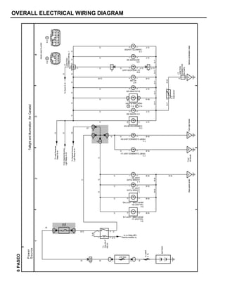 OVERALL ELECTRICAL WIRING DIAGRAM
1234
6PASEO
1E1
1C151C16
2
2
1G8
6
1F
2
1
2
1
3
2
3
1
4
2
55
22
11
44
11
10
1A7
2EB2
BJEAEB
61441
83213
13IE1
AA
A
10A
5B
IE
21
A
GGG
GGGGGGG
G–YW–B
G
G
LG
G
W B
G–B
W
W
G–B
G
G
G
G
G G
G
GG
G–W
G
G
G
G
G
G
W–G
G–Y
G–Y
G–Y
G–R
G–Y
G–Y
W–B
W–B
W–B
W–B
W–B
W–B
W–B
LG
BATTERY
FLMAIN
2.0L
G–R
15A
TAIL
T3
TAILLIGHT
RELAY
100AALT
R5
TAILLIGHTLH
[REARCOMB.LIGHTLH]
R6
TAILLIGHTRH
[REARCOMB.LIGHTRH]
ToDaytimeRunning
LightRelay<4–2>
L2
LICENSEPLATE
LIGHTLH
L3
LICENSEPLATE
LIGHTRH
F3
FRONTCLEARANCELIGHTLH
F4
FRONTCLEARANCELIGHTRH
C9
COMBINATIONMETER
H4HAZARDSW
RADIOANDPLAYER
8IE1
G–Y G–Y
FromDaytimeRunning
LightRelay<4–3>
J4
JUNCTION
CONNECTORNo.1
B5BLOWERSW
A17
A/CSW
A19
A/TINDICATORLIGHT
D5
DEFOGGERSW
C5
CIGARETTELIGHTER
J2
JUNCTION
CONNECTOR
(forEarth)
R4
RHEOSTAT
Power
Source
TaillightandIllumination(forCanada)
A
G
ToClock<8–2>
1234
5678910
12
3456
AB
RADIOANDPLAYER
2
1
ToDaytimeRunning
LightRelay<4–3>
BackpanelcenterFrontrightfender
Front
leftfender
Behindcombinationmeter
G–YG–YG–YG–YG–YW–BW–B
R2B,R3A
R3R2
ToLightReminder
Relay<9–4>
G
 