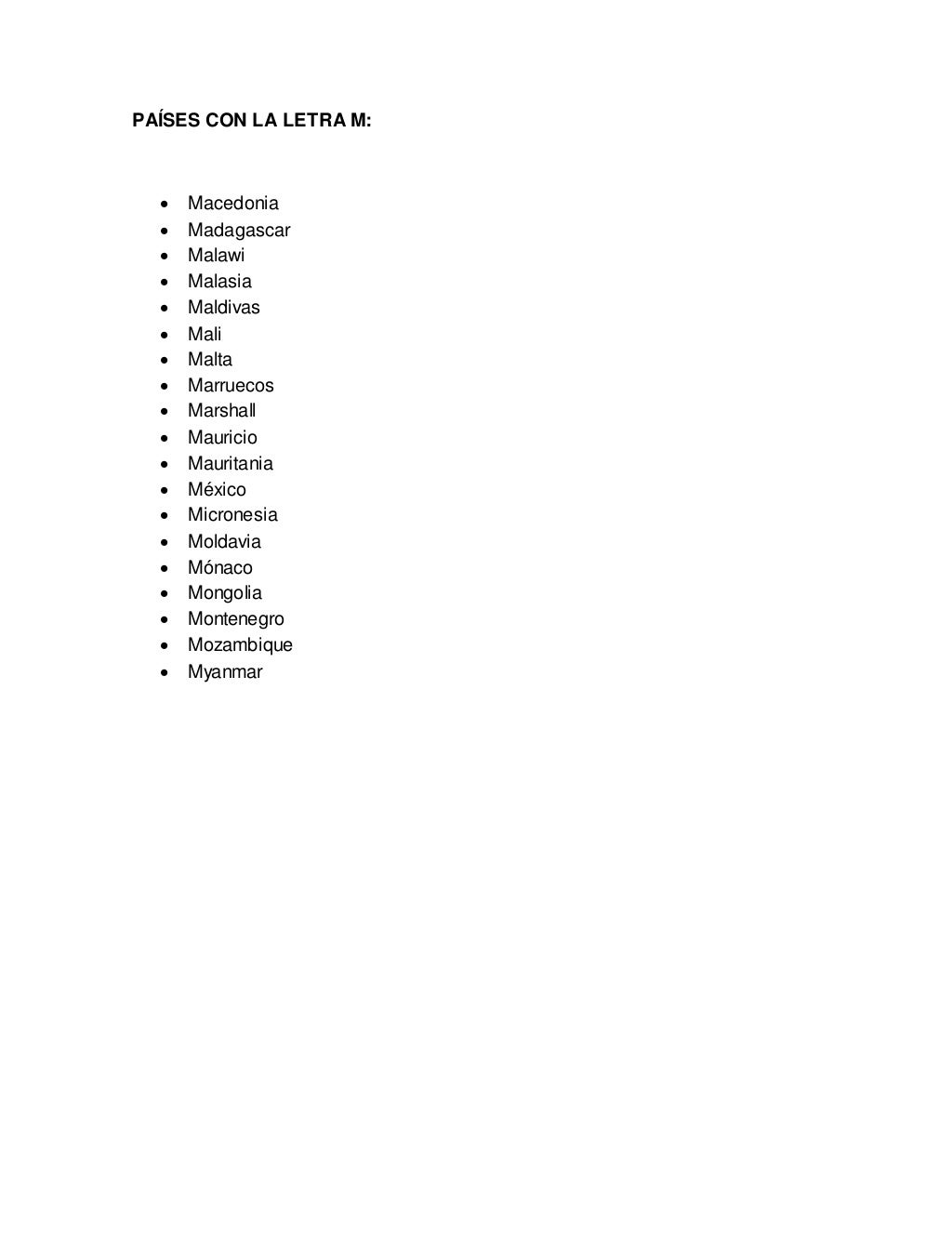Países con la letra m
