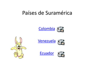 Países de Suramérica
Colombia
Venezuela
Ecuador
 