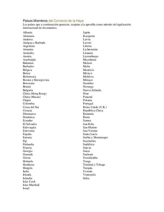 Países miembros del convenio de la haya Países miembros del convenio de la haya
