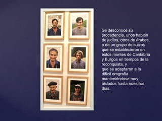 Se desconoce su
procedencia, unos hablan
de judíos, otros de árabes,
o de un grupo de suizos
que se establecieron en
estos montes de Cantabria
y Burgos en tiempos de la
reconquista, y
que se adaptaron a la
difícil orografía
manteniéndose muy
aislados hasta nuestros
días.
 