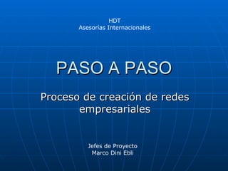 PASO A PASO Proceso de creación de redes empresariales HDT Asesorías Internacionales Jefes de Proyecto Marco Dini Ebli 