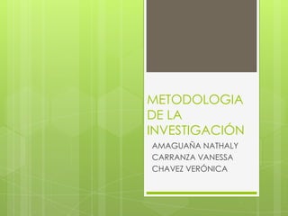 METODOLOGIA
DE LA
INVESTIGACIÓN
AMAGUAÑA NATHALY
CARRANZA VANESSA
CHAVEZ VERÓNICA
 