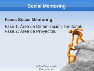 Social Mentoring

Fases Social Mentoring
Fase 1: Área de Dinamización Territorial.
Fase 2: Área de Proyectos.




                @RedGuadalinfo
                 #InnyciaLab
 