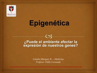 ¿Puede el ambiente afectar la
expresión de nuestros genes?
Camila Márquez B. – Medicina
Profesor: Pablo Coronado
 