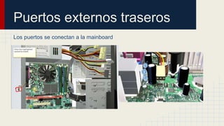 Puertos externos traseros
Los puertos se conectan a la mainboard
 