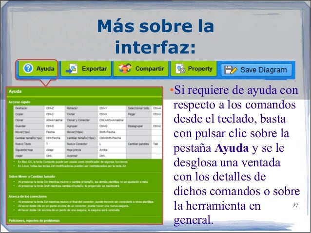 Más sobre la
interfaz:
•Si requiere de ayuda con
respecto a los comandos
desde el teclado, basta
con pulsar clic sobr...