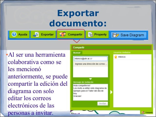 Exportar
documento:
•Al ser una herramienta
colaborativa como se
les mencionó
anteriormente, se puede
compartir la e...