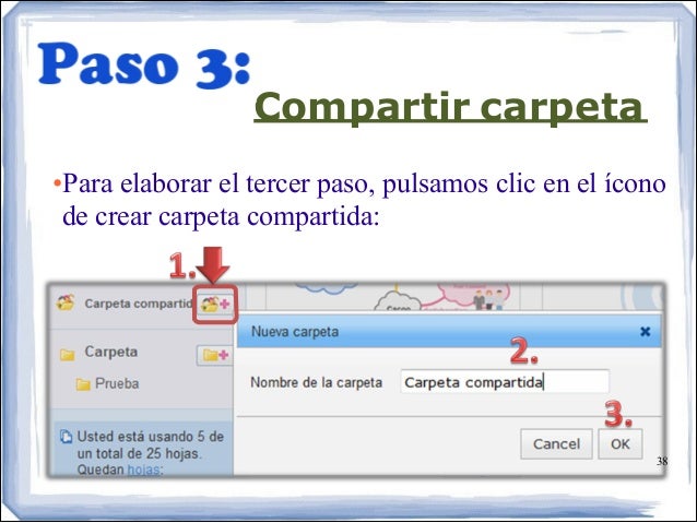 Compartir carpeta
•Para elaborar el tercer paso, pulsamos clic en el ícono
de crear carpeta compartida:
38