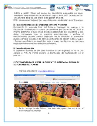 Paso a paso para el registro en el sistema nacional de ingreso | PDF