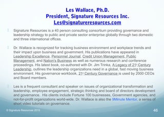 Les Wallace, Ph.D.
President, Signature Resources Inc.
Les@signatureresources.com
 Signature Resources is a 40 person con...