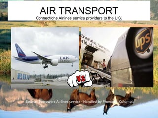 AIR TRANSPORT 
Connections Airlines service providers to the U.S. 
Source: Borrowers Airlines service - Handled by Proexport Colombia 
 