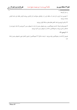 ) فصل 4: دستگاه درون ریز هرگونه کپی برداری از این مجموعه ممنوع است! علی کرامت )ویژه کنکور 44 
Keramat A. 
11 
سد ػبيش ضٌيٙٝ ٞب: 
1( ٞٛس ٛٔ ضذ ادساسي ثب ثبص جزة آة، غ ظّت اٚسٜ سا دس ِٛ ِٝ ٞبي ج غٕ وٙٙذٜ ادساس افضايؾ ئ دٞذ، افضايؾ غ ظّت اٚسٜ ثبػث افضايؾ 
ثبصجزة ئ ؿٛد. 
2( آدس ب٘ يِ )اپي ف٘شي (ٗ ثبػث وبٞؾ فؼب يِت ٞبي دػت بٍٜ ٌٛاسؽ ئ ؿٛد. 
3( ٞٛس ٛٔ ٖٞبي تحشيه وٙٙذٜ ي ٞيپٛتبلا ٛٔع ثش سٚي ٞيپٛفيض پيـي اثش داس ذ٘، ٝ٘ ٞيپٛفيض پؼي .ٗ اوؼي تٛػي وٝ ثبػث خشٚج ؿيش اص 
غذٜ ٞبي پؼتب ي٘ ئ ؿٛد دس ٞيپٛتبلا ٛٔع ػبختٝ ٚ دس ٞيپٛفيض پؼي رخيشٜ ئ ؿٛد. 
- »3« 26 گسينه ي 
ٞٛس ٛٔ آصادوٙٙذٜ دس ٞيپٛتبلا ٛٔع تٛ يِذ ئ ؿٛد . ثب تٛجٝ ثٝ ؿى 4 6 ، ٞيپٛتبلا ٛٔع اص عشيك سي ٞبي خٛي٘ ثب ٞيپٛفيض پيـي استجبط - 
داسد. 
