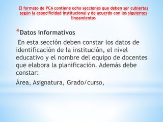 Pasos a seguir para la elaboración de una planificación PCA, PCI. | PPTX