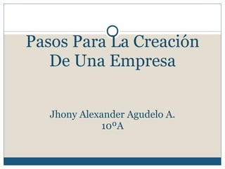 Pasos Para La Creación De Una Empresa Jhony Alexander Agudelo A. 10ºA 
