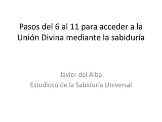 Pasos del 6 al 11 para acceder a la
Unión Divina mediante la sabiduría
Javier del Alba
Estudioso de la Sabiduría Universal
 