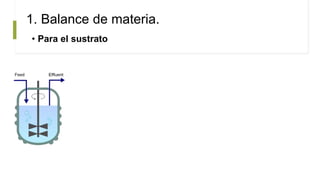 • Para el sustrato
1. Balance de materia.
 