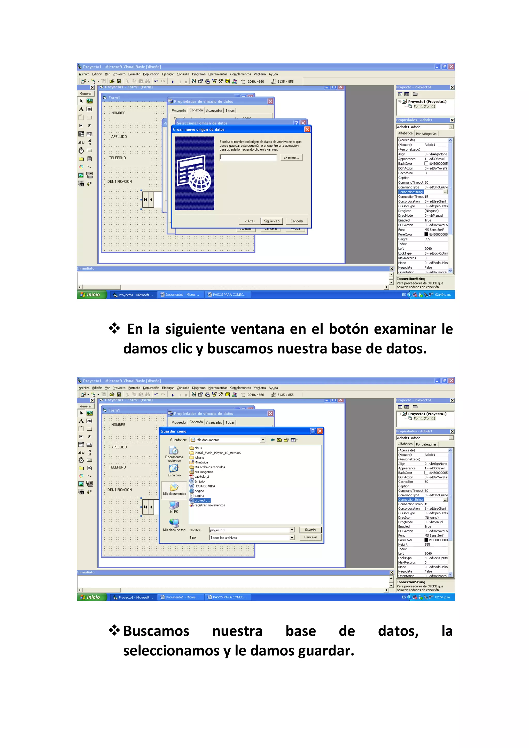  En la siguiente ventana en el botón examinar le
 damos clic y buscamos nuestra base de datos.




 Buscamos nuestra base de            datos,   la
  seleccionamos y le damos guardar.
 